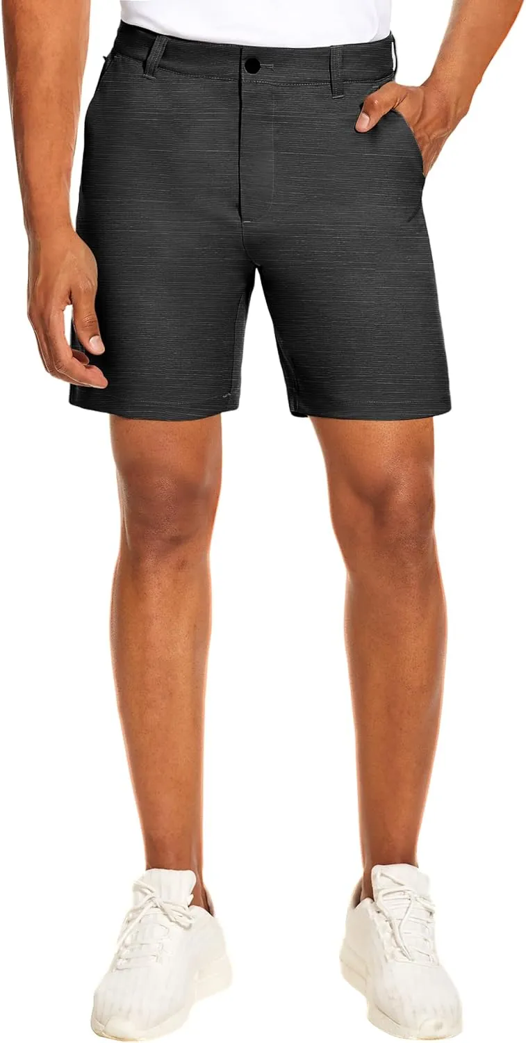 PULI Men's Golf Dress Shorts Flat Front Hybrid 7 Inch Lightweight Quick Dry Chino Casual with Pockets