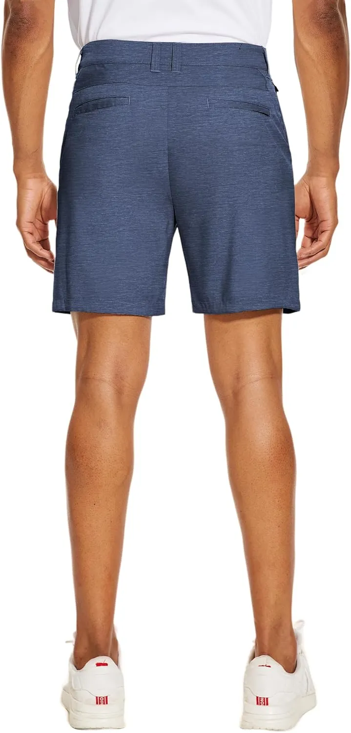 PULI Men's Golf Dress Shorts Flat Front Hybrid 7 Inch Lightweight Quick Dry Chino Casual with Pockets