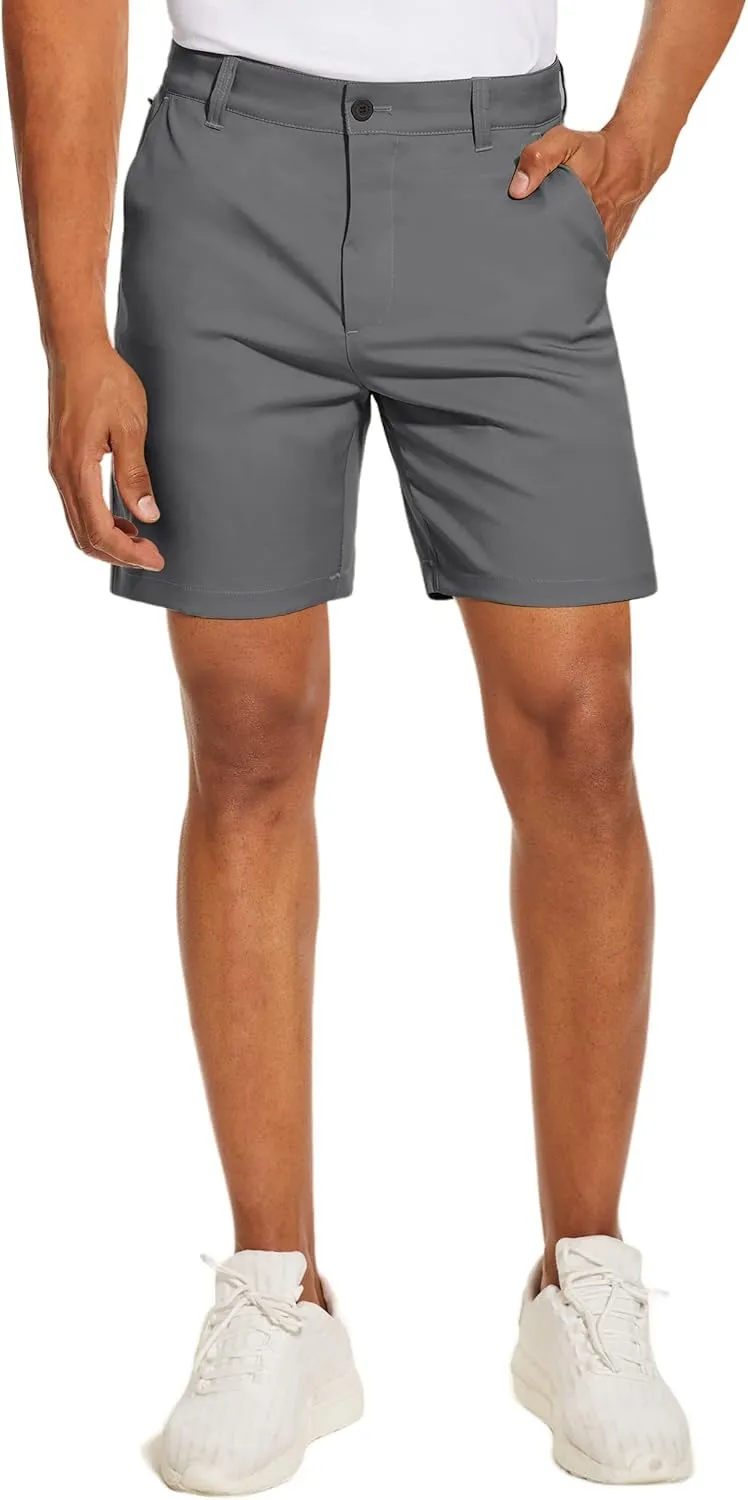 PULI Men's Golf Dress Shorts Flat Front Hybrid 7 Inch Lightweight Quick Dry Chino Casual with Pockets