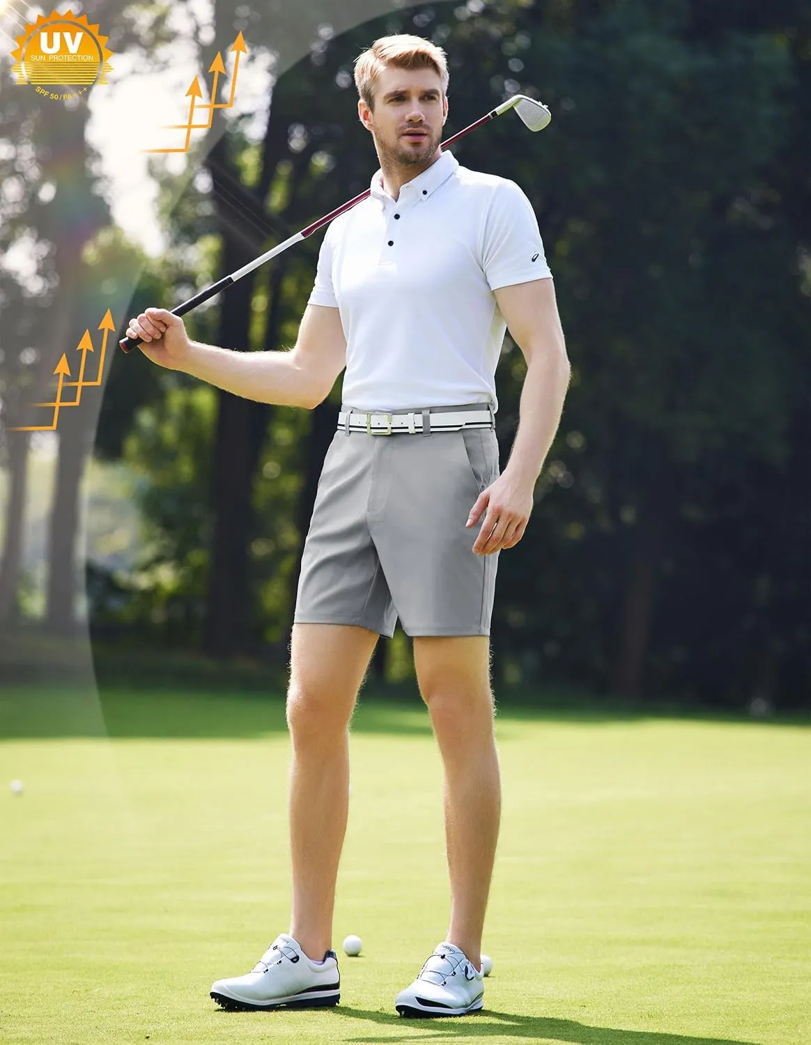 PULI Men's Golf Dress Shorts Flat Front Hybrid 7 Inch Lightweight Quick Dry Chino Casual with Pockets