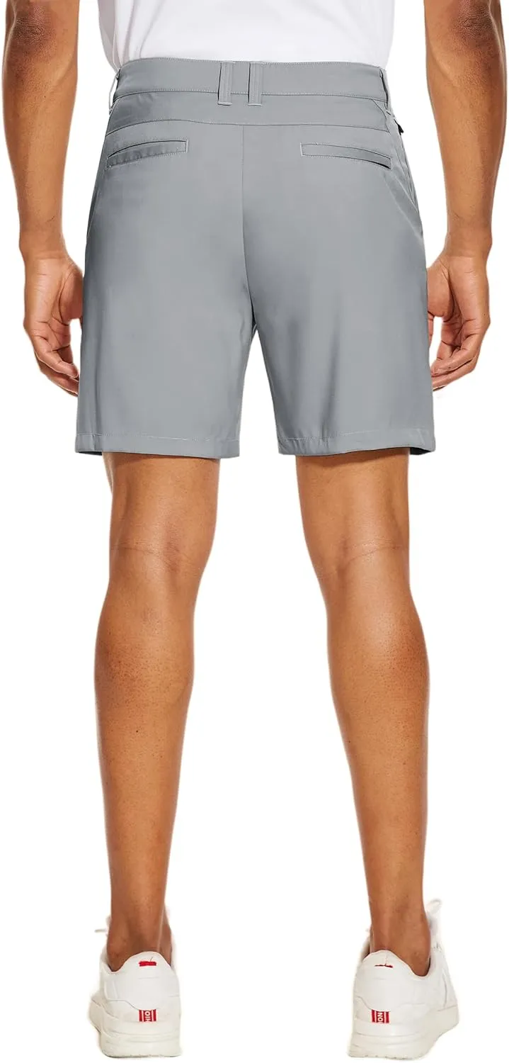 PULI Men's Golf Dress Shorts Flat Front Hybrid 7 Inch Lightweight Quick Dry Chino Casual with Pockets