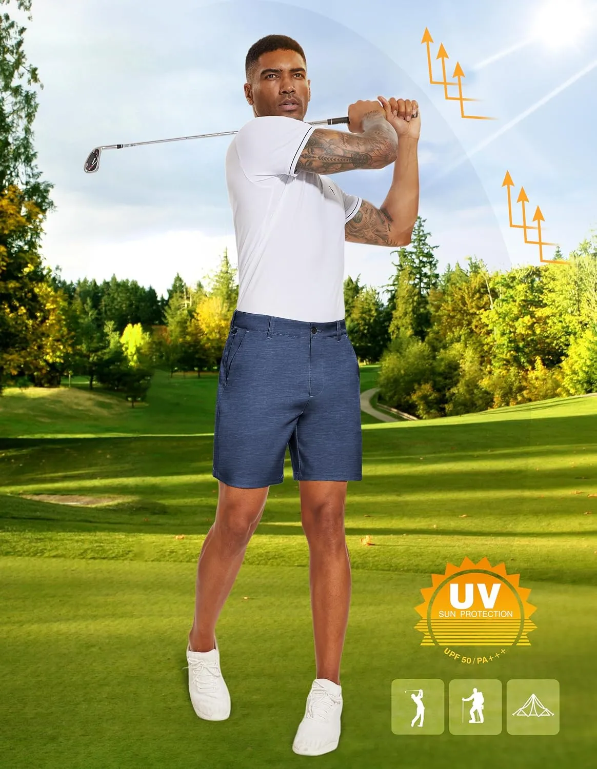 PULI Men's Golf Dress Shorts Flat Front Hybrid 7 Inch Lightweight Quick Dry Chino Casual with Pockets