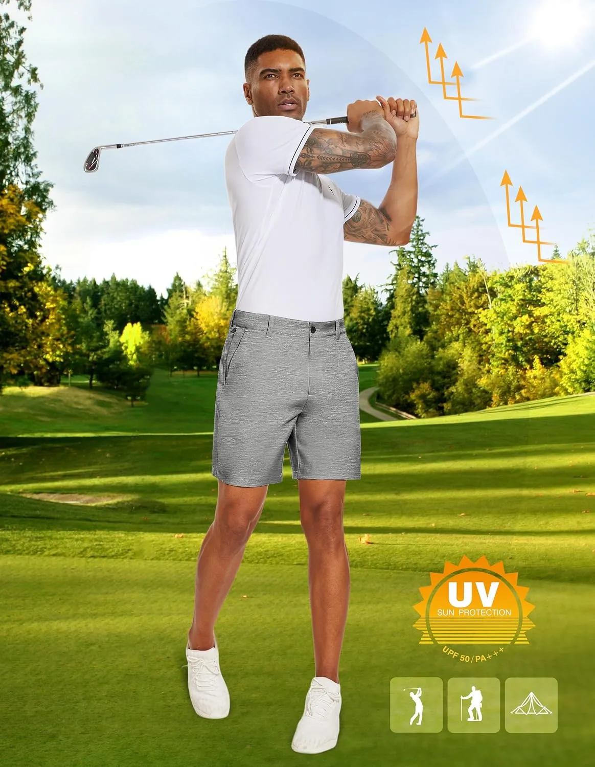PULI Men's Golf Dress Shorts Flat Front Hybrid 7 Inch Lightweight Quick Dry Chino Casual with Pockets