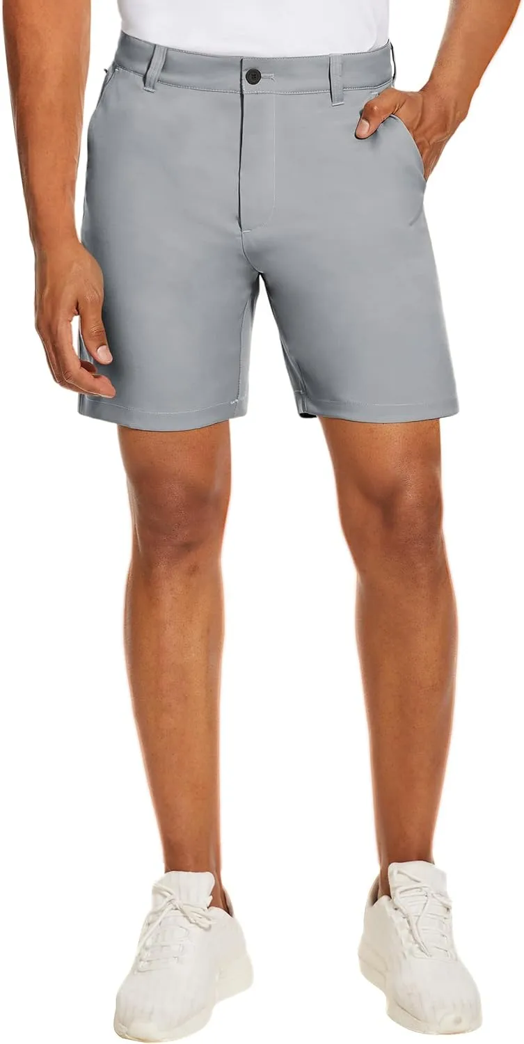 PULI Men's Golf Dress Shorts Flat Front Hybrid 7 Inch Lightweight Quick Dry Chino Casual with Pockets
