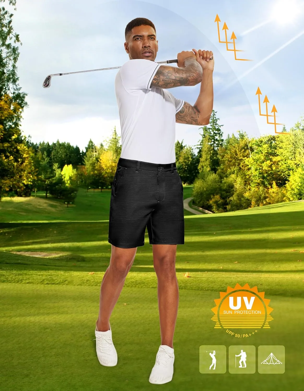 PULI Men's Golf Dress Shorts Flat Front Hybrid 7 Inch Lightweight Quick Dry Chino Casual with Pockets