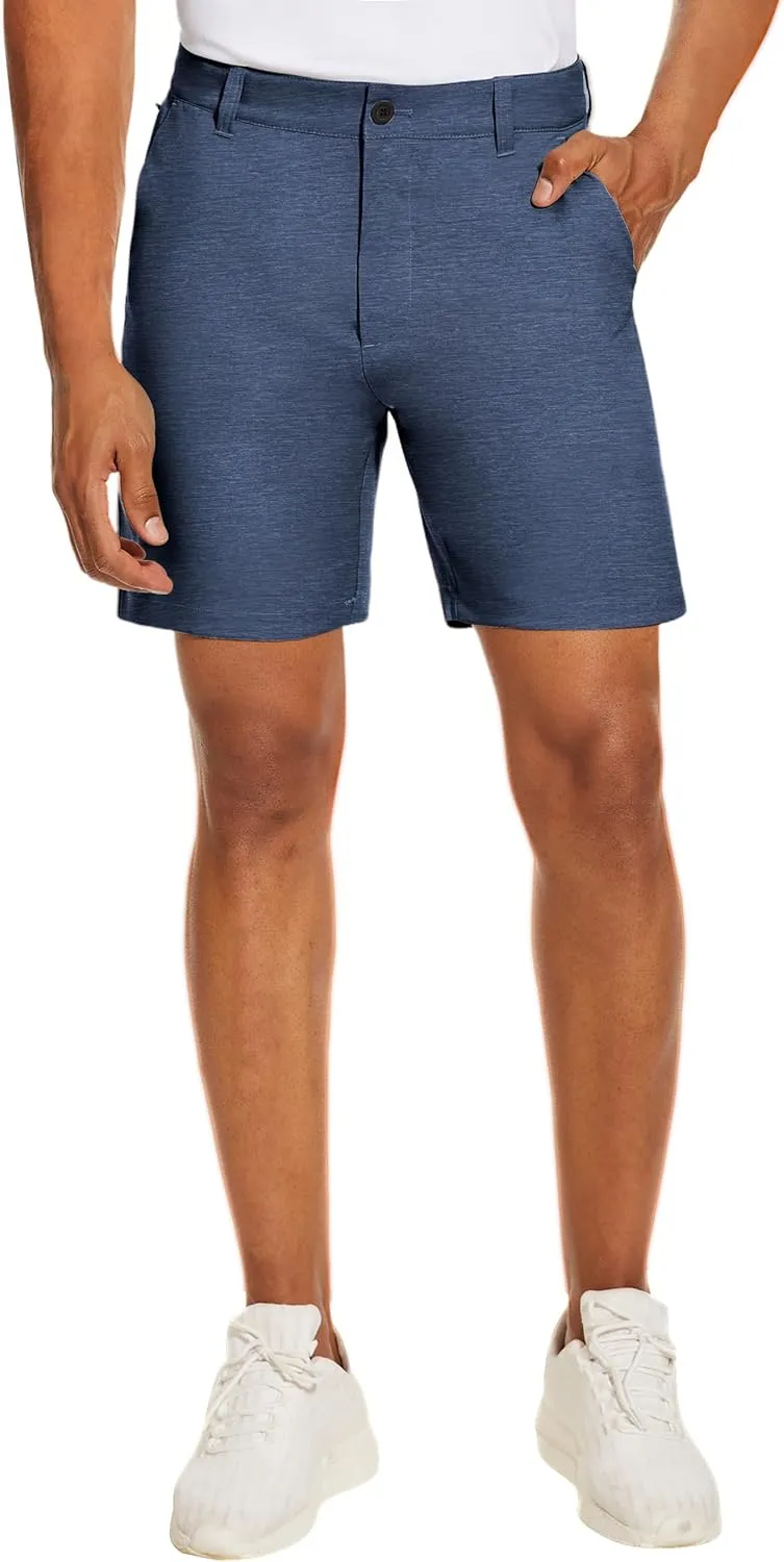 PULI Men's Golf Dress Shorts Flat Front Hybrid 7 Inch Lightweight Quick Dry Chino Casual with Pockets