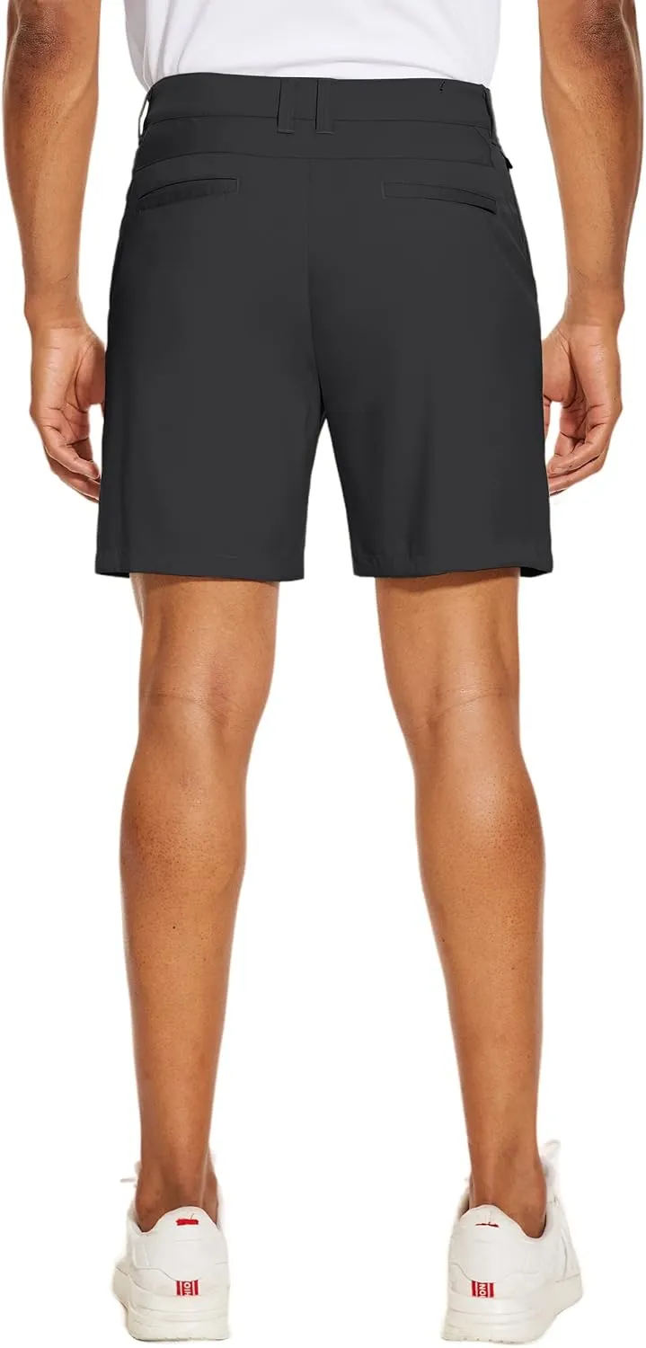 PULI Men's Golf Dress Shorts Flat Front Hybrid 7 Inch Lightweight Quick Dry Chino Casual with Pockets