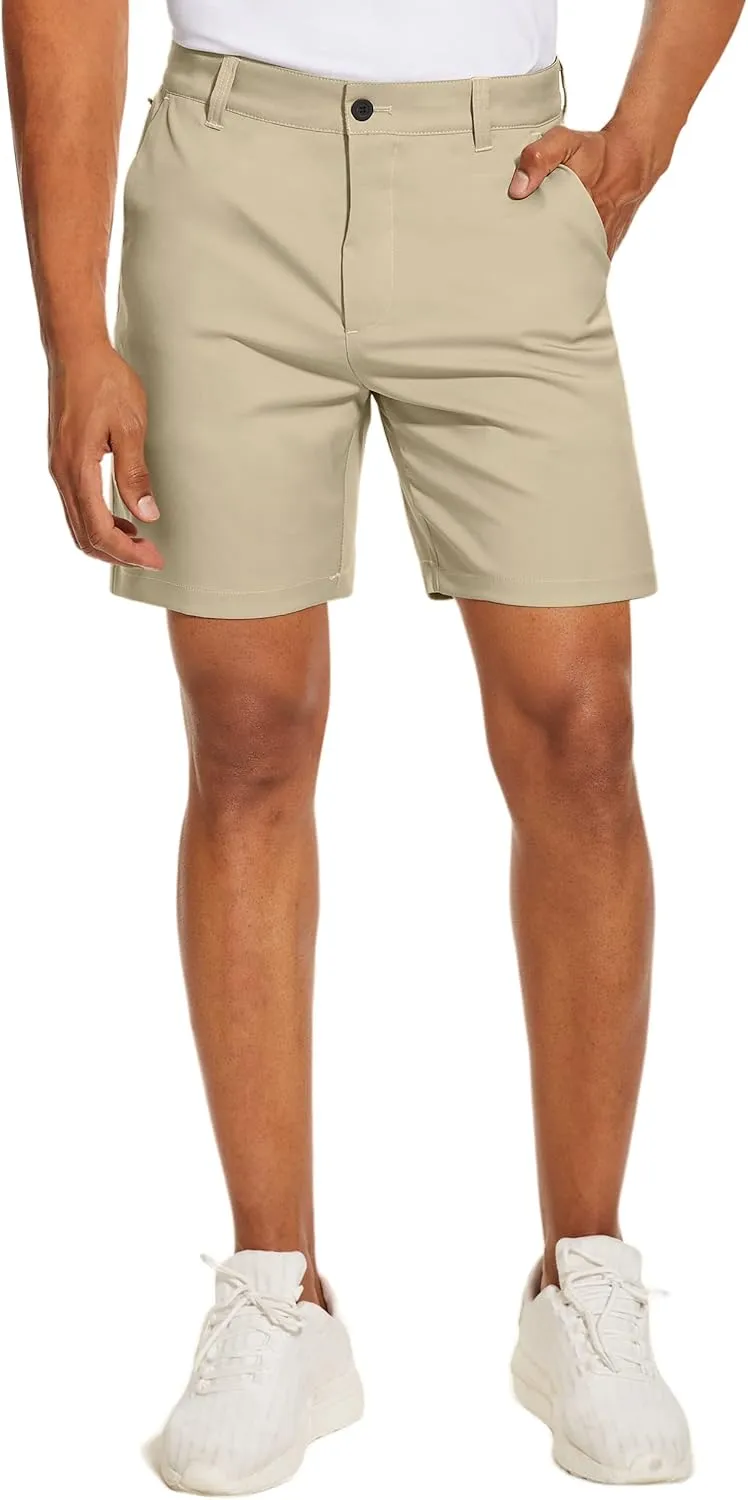 PULI Men's Golf Dress Shorts Flat Front Hybrid 7 Inch Lightweight Quick Dry Chino Casual with Pockets