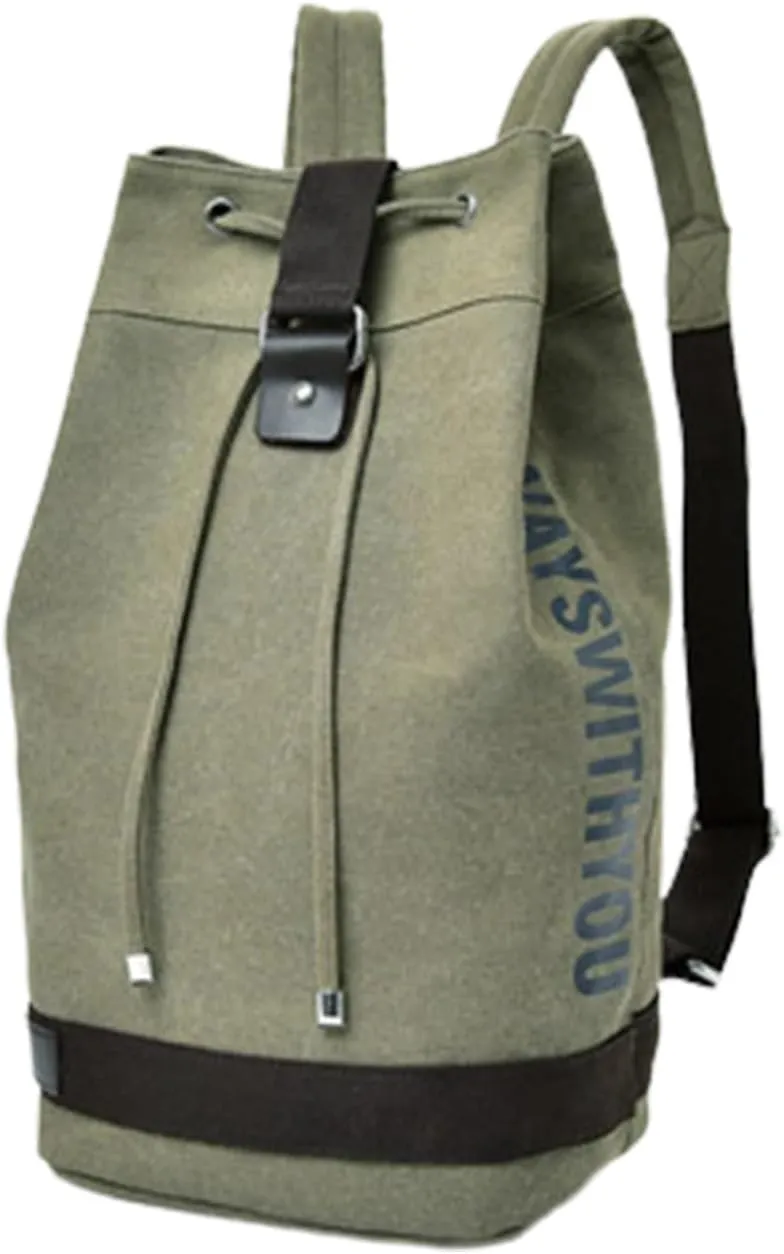 QQLADY Large Capacity Drawstring BackpackOutdoor Sports Drawstring Bucket Bag (Army Green,L)