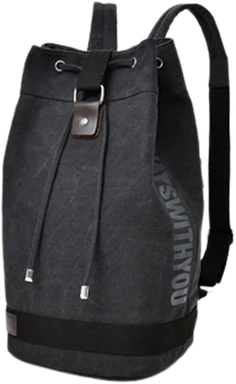 QQLADY Large Capacity Drawstring BackpackOutdoor Sports Drawstring Bucket Bag (Black,L)