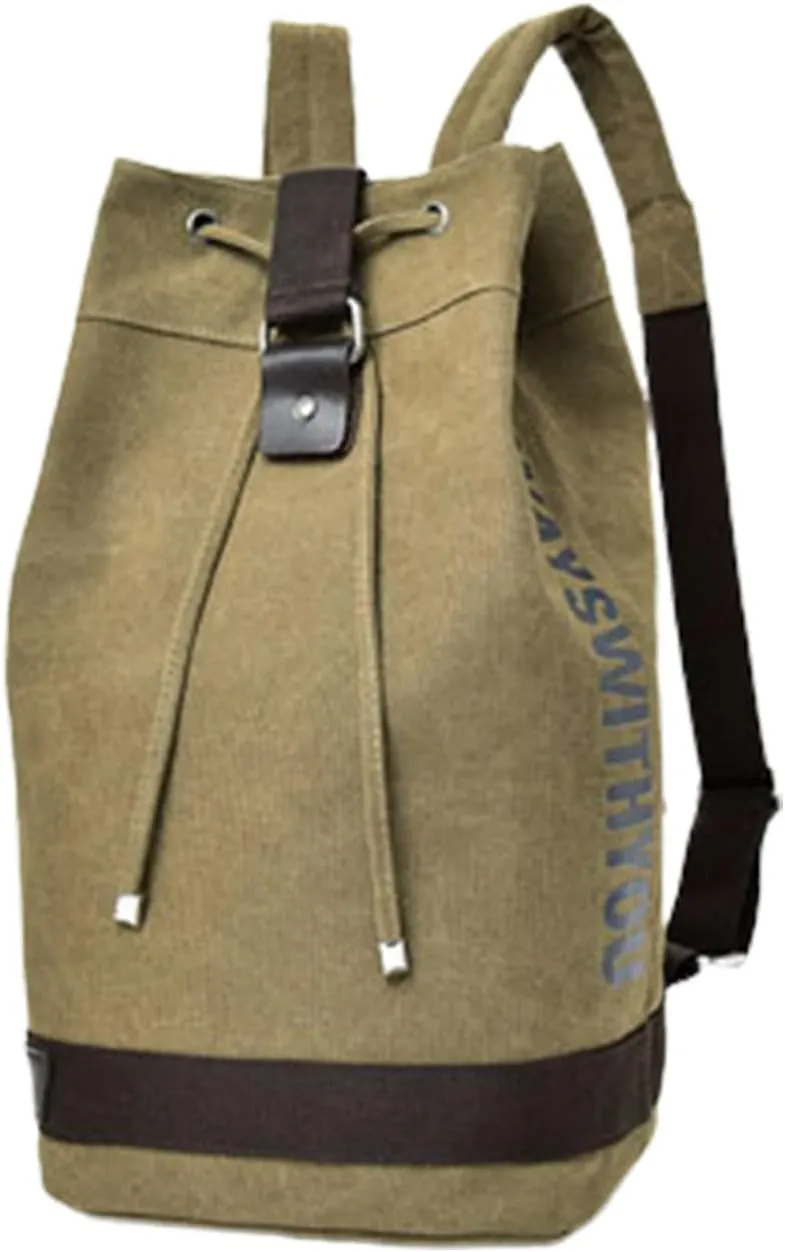QQLADY Large Capacity Drawstring BackpackOutdoor Sports Drawstring Bucket Bag (Khaki,L)