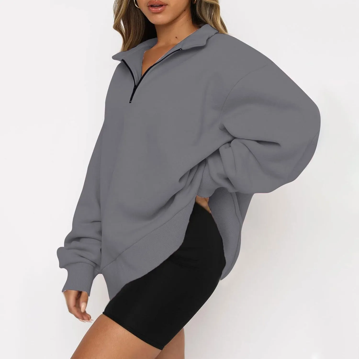 Quarter Zip Pullover for Women Fall Long Sleeve Sweaters Half Zip Blouses Drop Shoulder Y2k Clothes Casual Sweatshirt