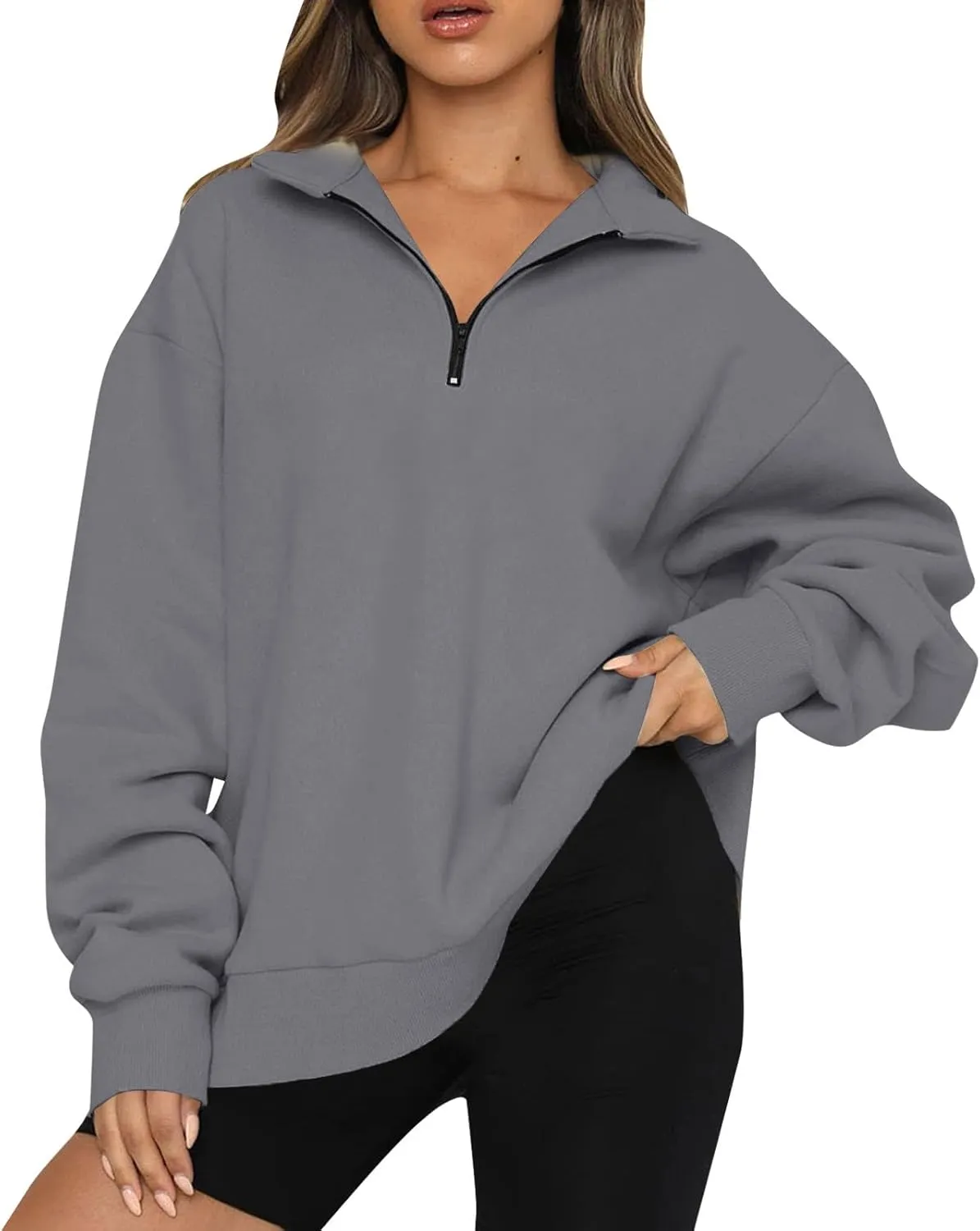 Quarter Zip Pullover for Women Fall Long Sleeve Sweaters Half Zip Blouses Drop Shoulder Y2k Clothes Casual Sweatshirt