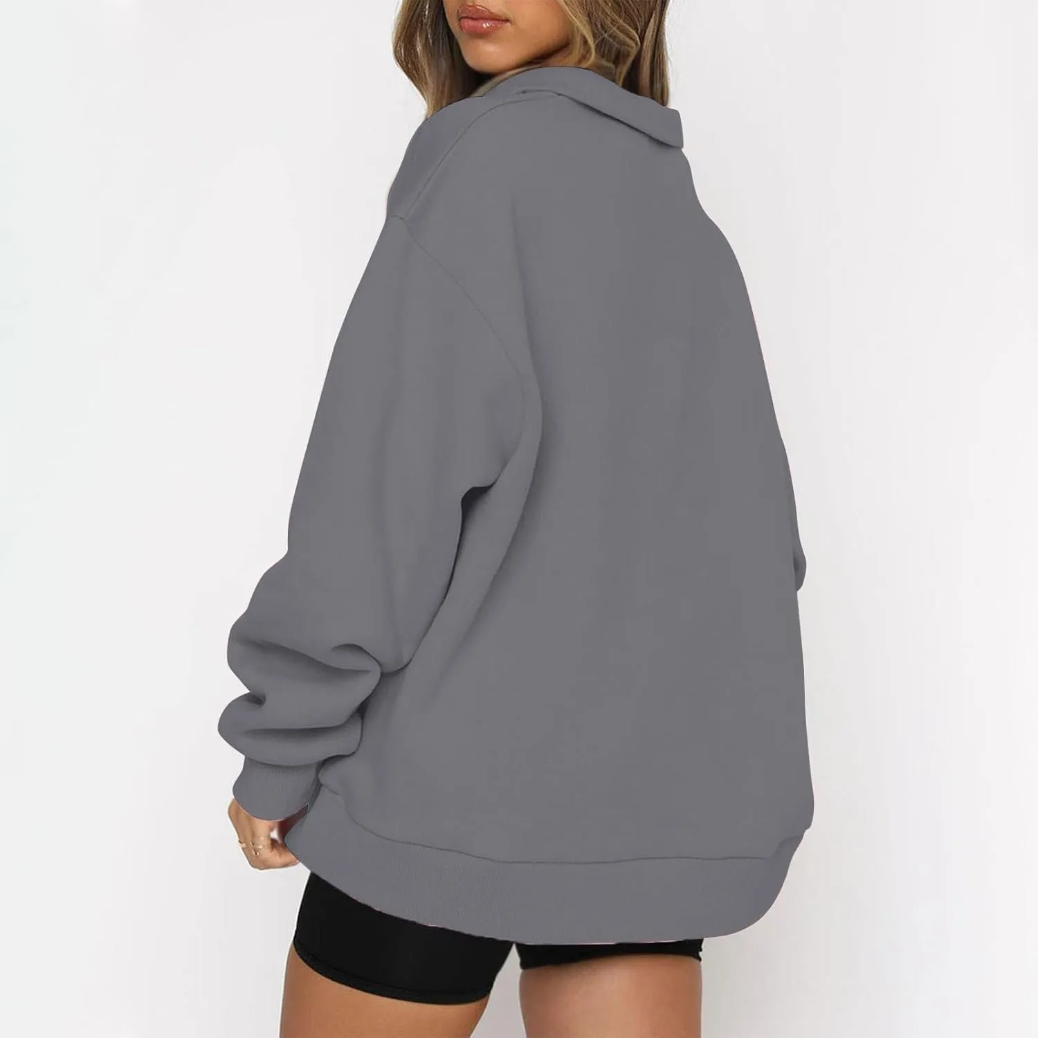 Quarter Zip Pullover for Women Fall Long Sleeve Sweaters Half Zip Blouses Drop Shoulder Y2k Clothes Casual Sweatshirt