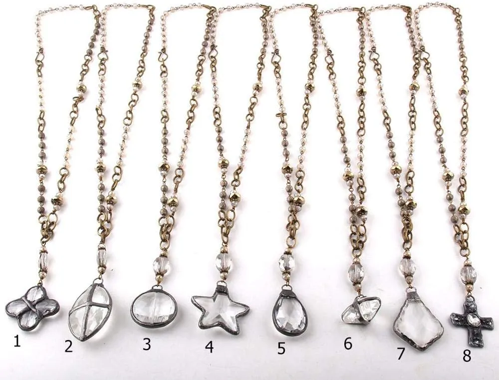 Razered Fashion Bohemian Jewelry Antique Stone Glass Chain Crystal Pendant Necklaces For Women Ethnic Necklace - 3-70cm