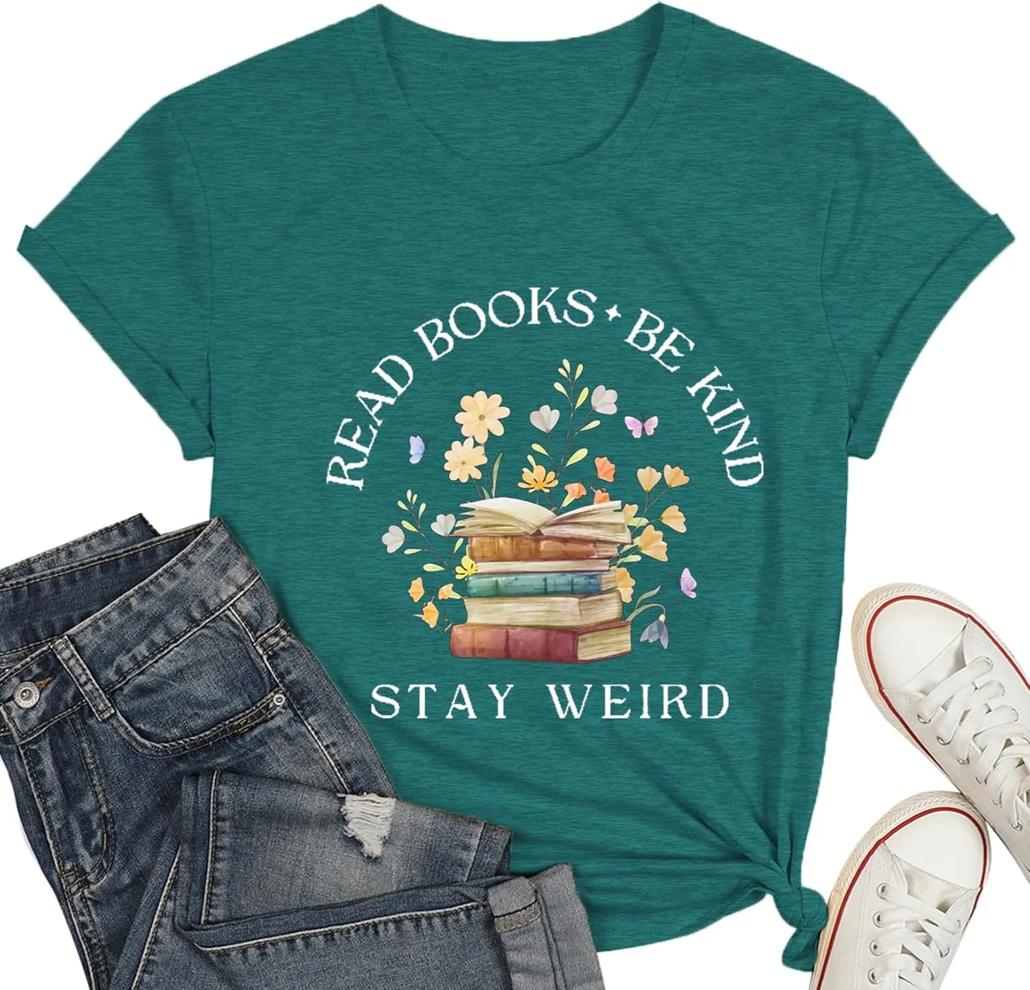 Read Shirt for Womens Read Books Be Kind Stay Weird Print Tshirt Funny Bookworm T-Shirt Read Tee