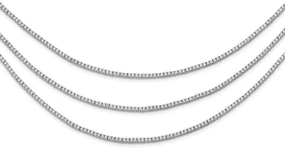 Real 925 Sterling Silver CZ Cubic Zirconia 3 Layered 16in Necklace Chain 16"