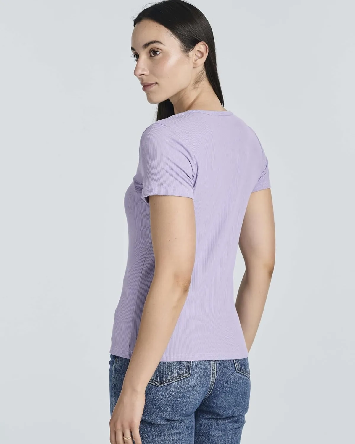 Real Essentials 4 Pack: Women's Ribbed Knit Short Sleeve Crew Neck T-Shirt (Available in Plus)