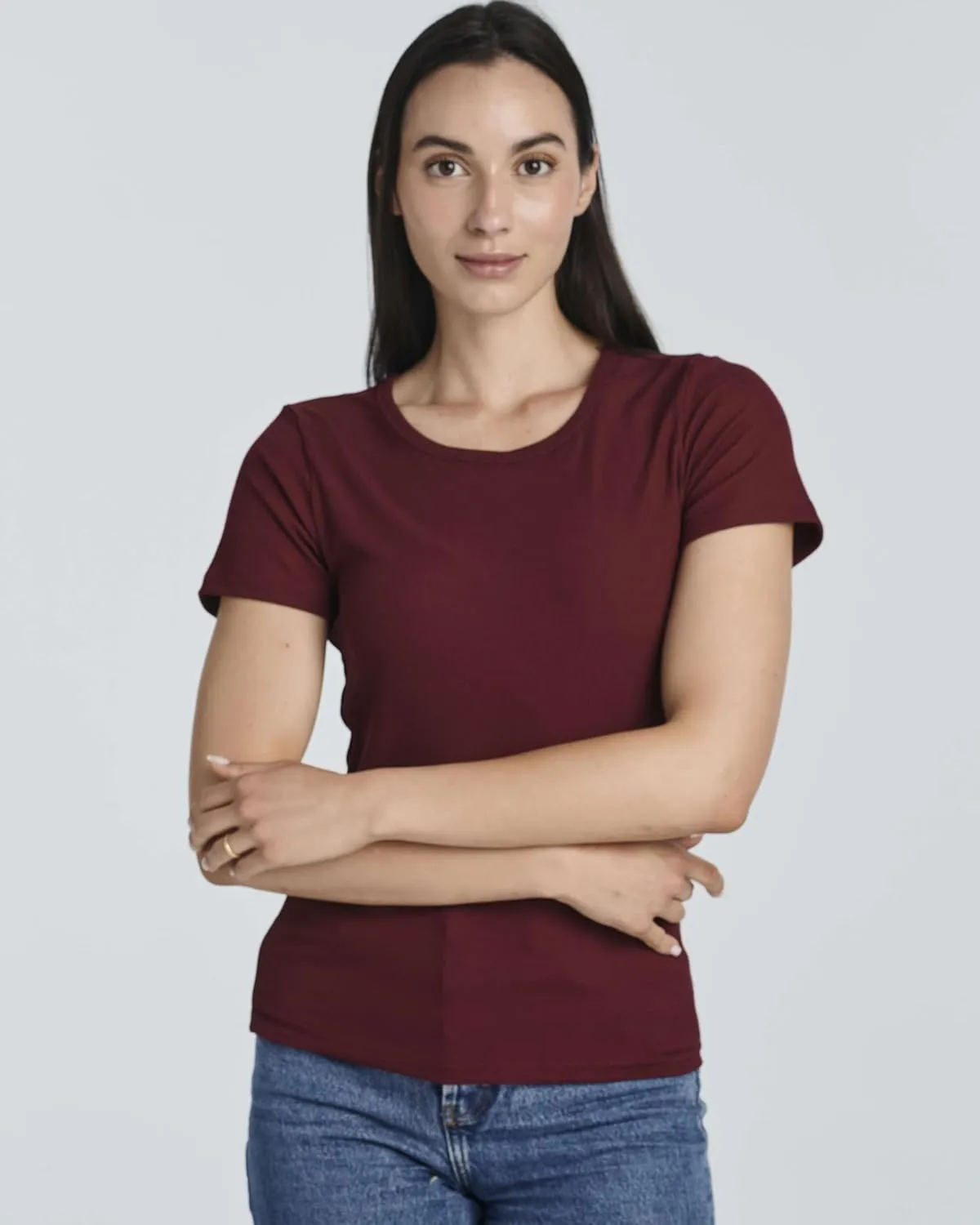 Real Essentials 4 Pack: Women's Ribbed Knit Short Sleeve Crew Neck T-Shirt (Available in Plus)