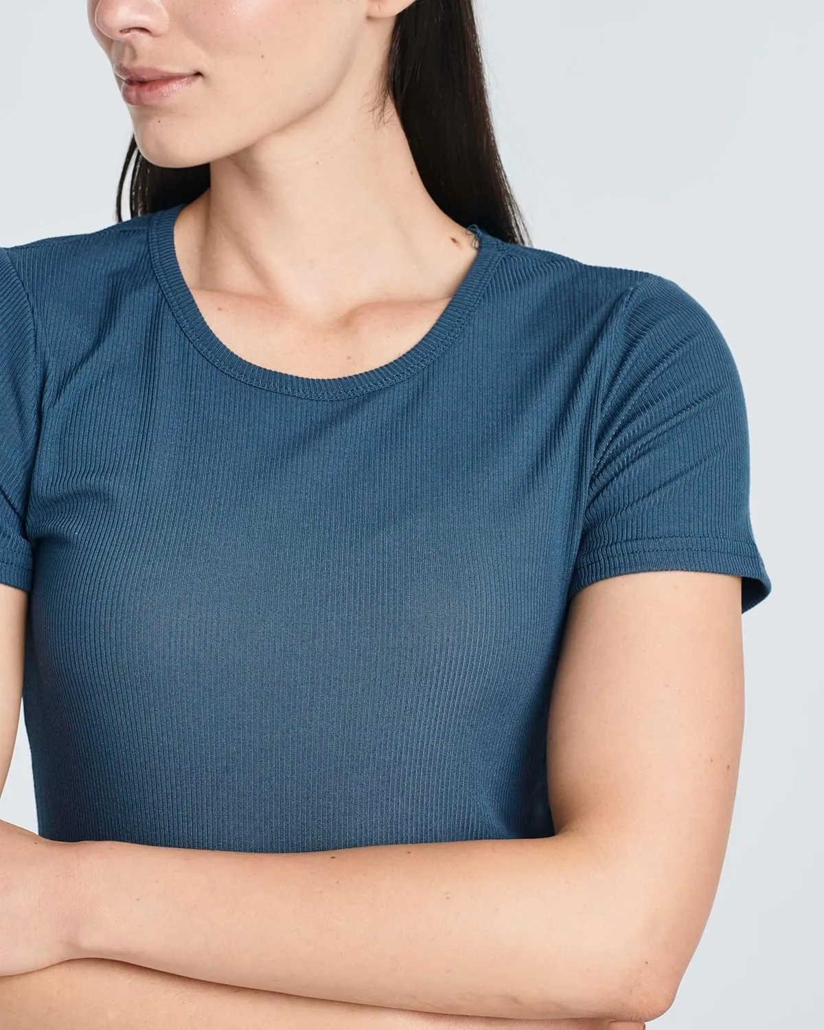Real Essentials 4 Pack: Women's Ribbed Knit Short Sleeve Crew Neck T-Shirt (Available in Plus)