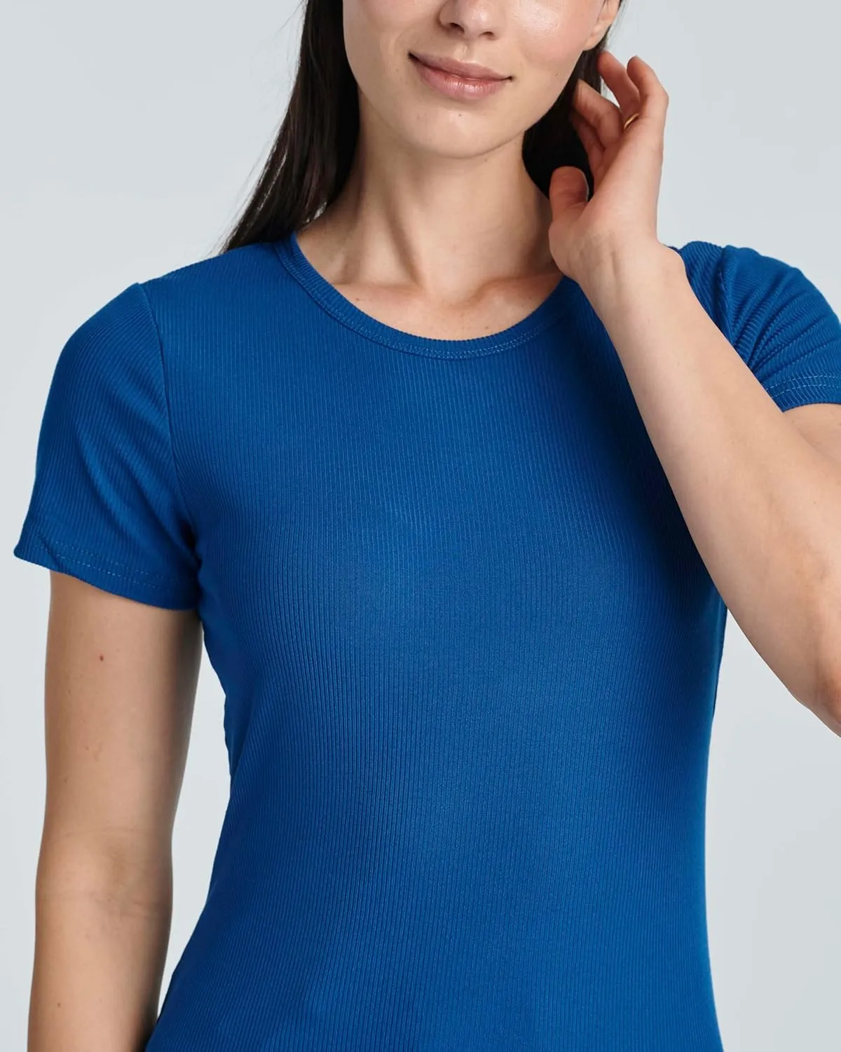 Real Essentials 4 Pack: Women's Ribbed Knit Short Sleeve Crew Neck T-Shirt (Available in Plus)