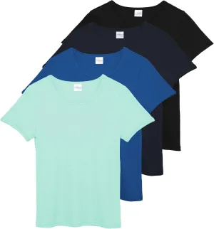 Real Essentials 4 Pack: Women's Ribbed Knit Short Sleeve Crew Neck T-Shirt (Available in Plus)