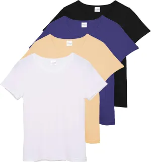 Real Essentials 4 Pack: Women's Ribbed Knit Short Sleeve Crew Neck T-Shirt (Available in Plus)