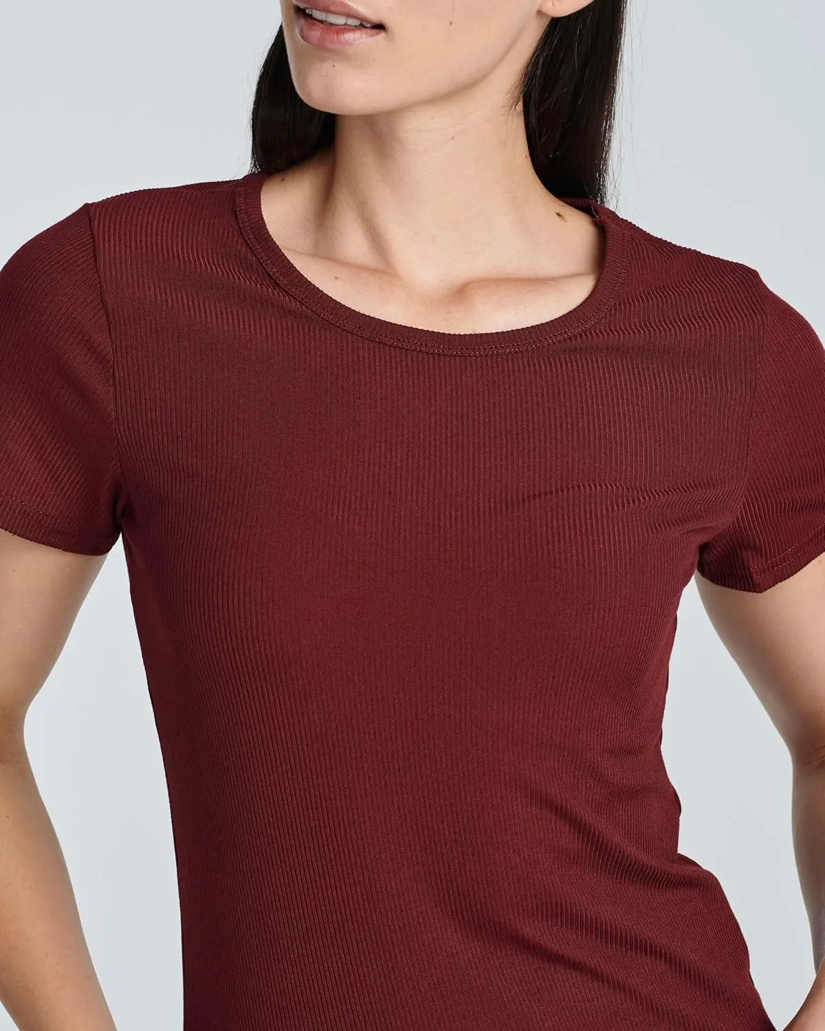 Real Essentials 4 Pack: Women's Ribbed Knit Short Sleeve Crew Neck T-Shirt (Available in Plus)