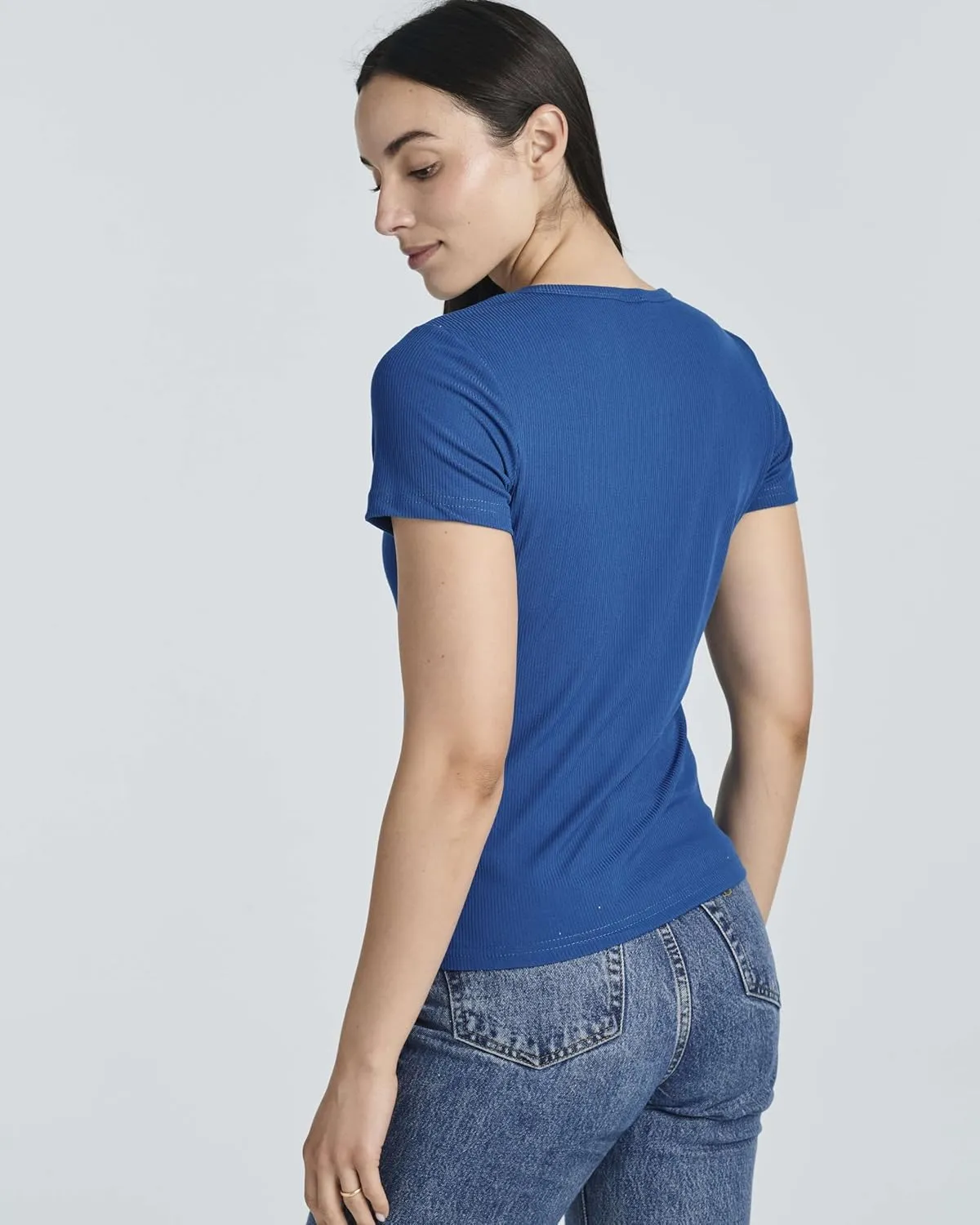 Real Essentials 4 Pack: Women's Ribbed Knit Short Sleeve Crew Neck T-Shirt (Available in Plus)
