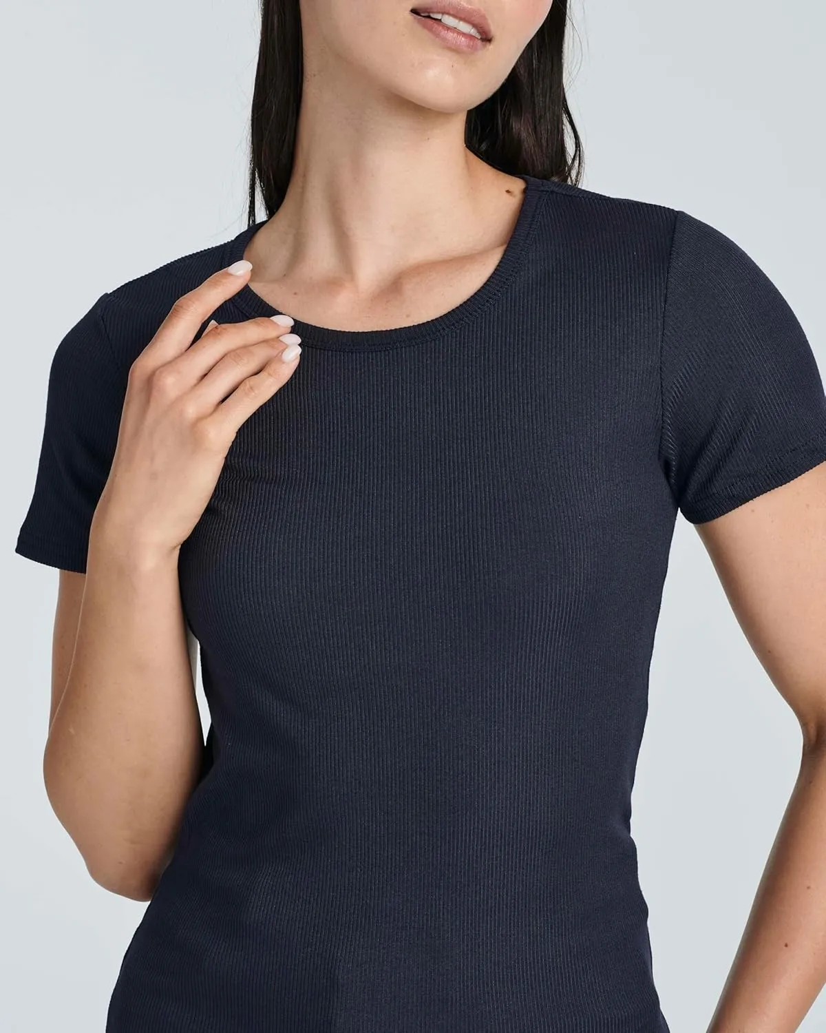 Real Essentials 4 Pack: Women's Ribbed Knit Short Sleeve Crew Neck T-Shirt (Available in Plus)