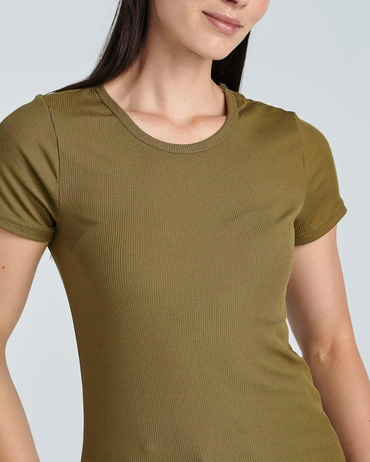 Real Essentials 4 Pack: Women's Ribbed Knit Short Sleeve Crew Neck T-Shirt (Available in Plus)