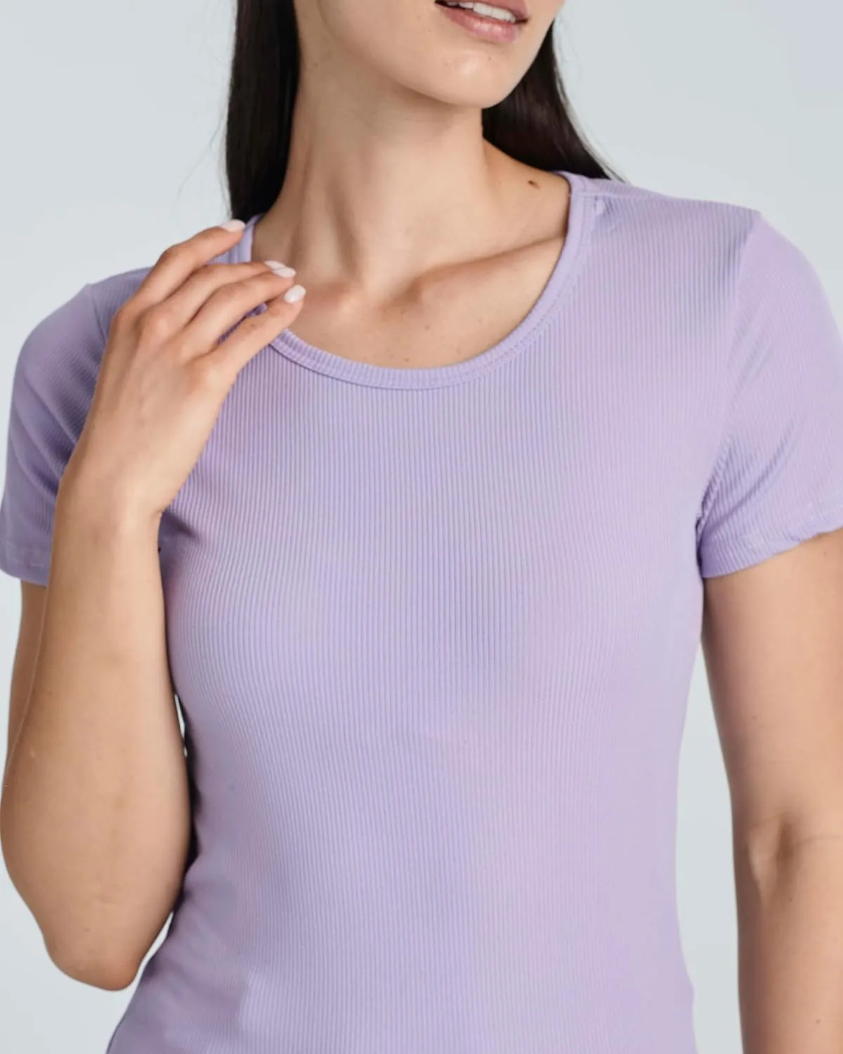 Real Essentials 4 Pack: Women's Ribbed Knit Short Sleeve Crew Neck T-Shirt (Available in Plus)