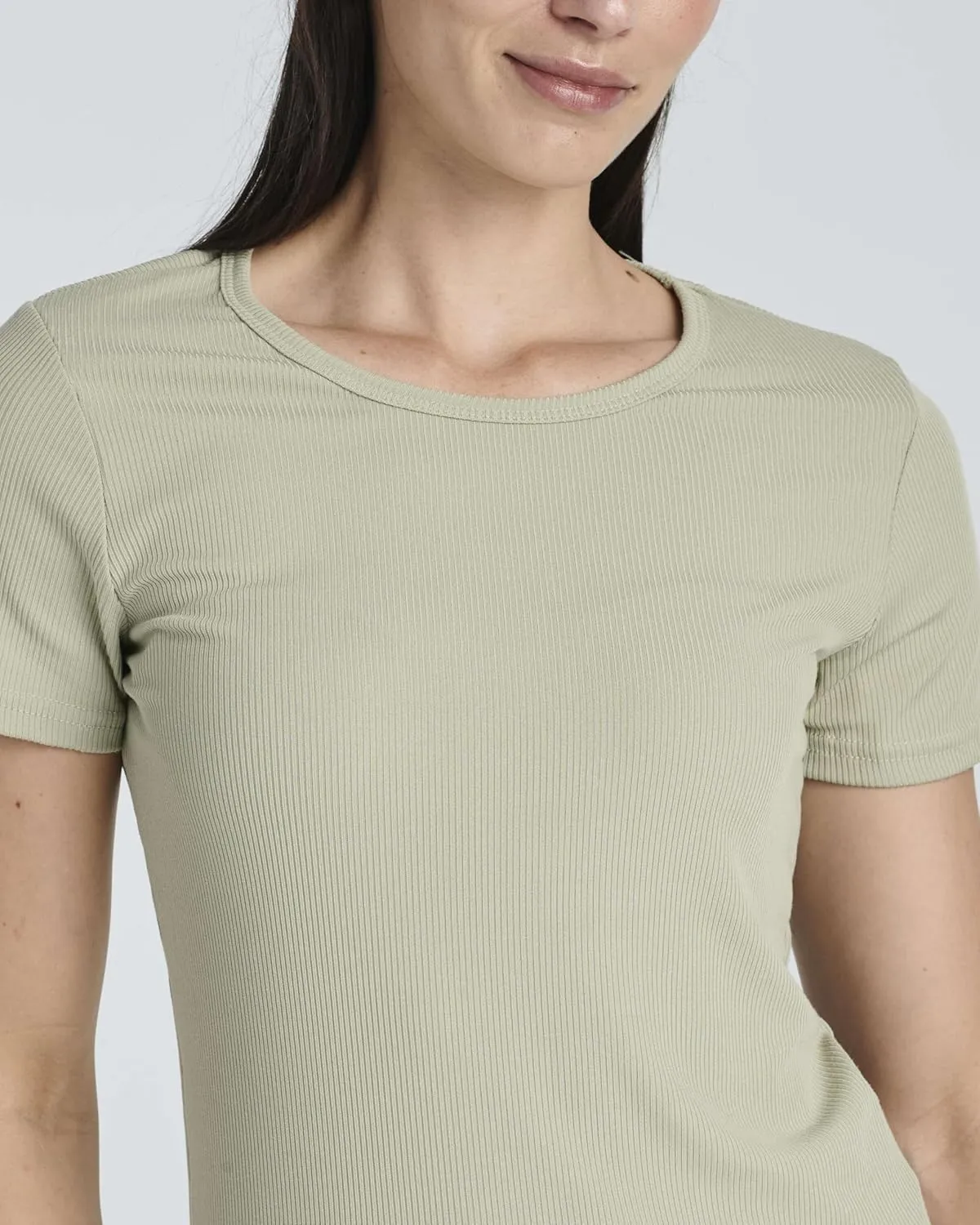 Real Essentials 4 Pack: Women's Ribbed Knit Short Sleeve Crew Neck T-Shirt (Available in Plus)