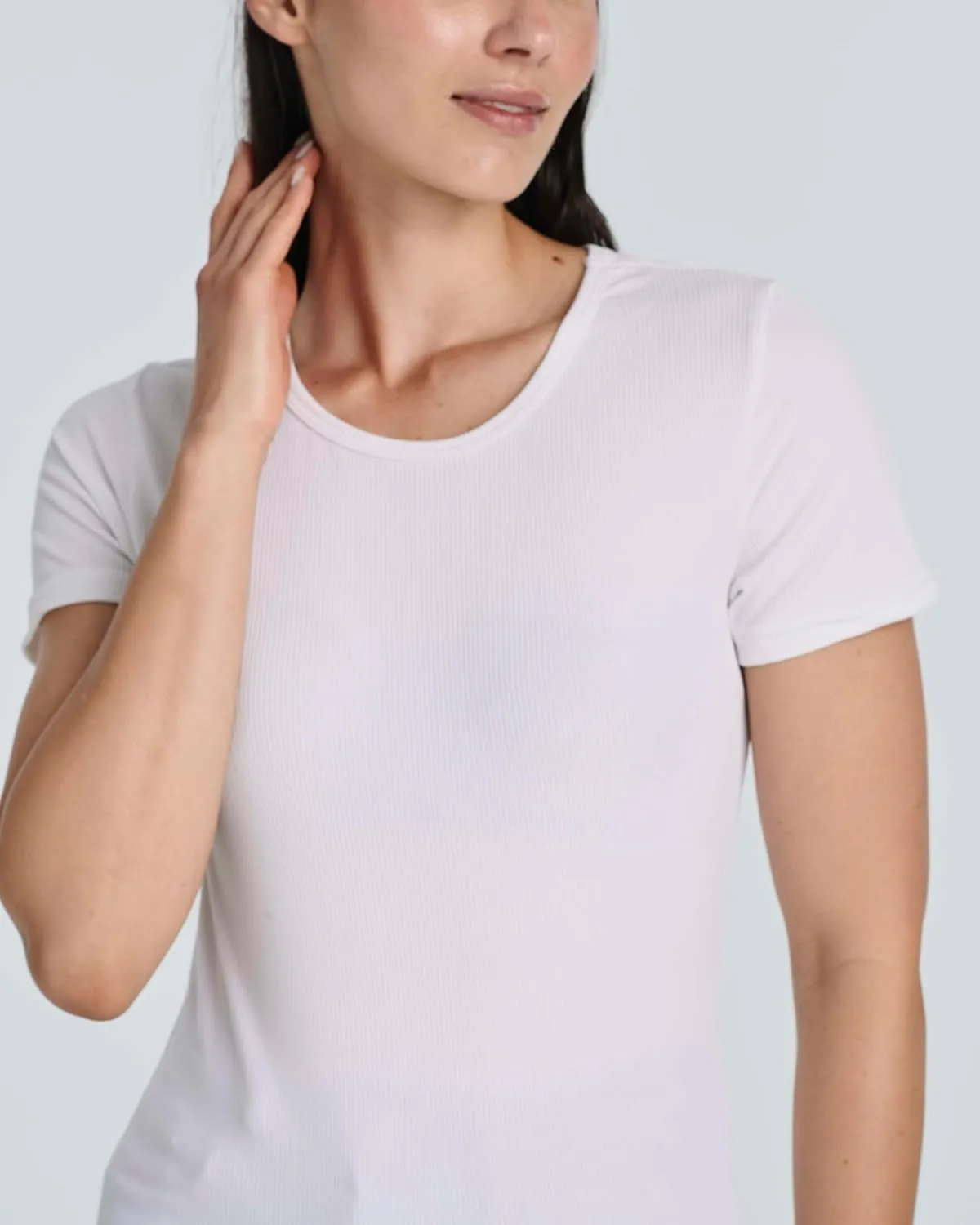 Real Essentials 4 Pack: Women's Ribbed Knit Short Sleeve Crew Neck T-Shirt (Available in Plus)
