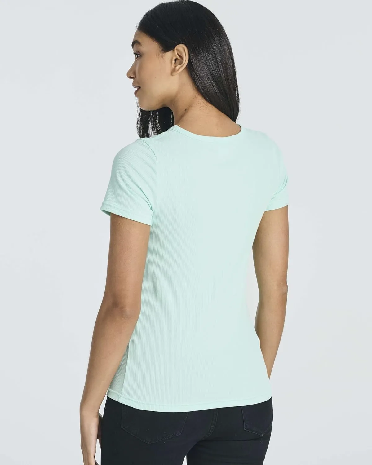 Real Essentials 5 Pack: Women's Soft Ribbed Short Sleeve V-Neck T-Shirt Casual Summer Tee Shirts