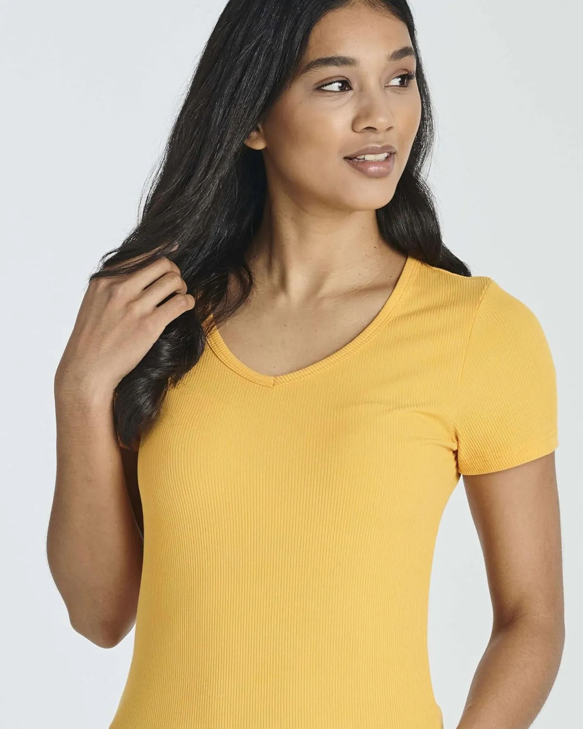 Real Essentials 5 Pack: Women's Soft Ribbed Short Sleeve V-Neck T-Shirt Casual Summer Tee Shirts