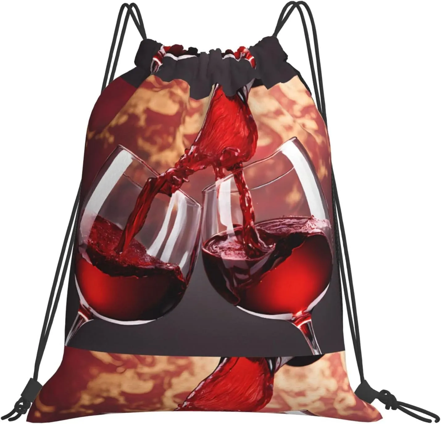 (Red Wine Glass Cheers) Drawstring Backpack Drawstring Gym Bag Foldable Water Drawstring Bags Draw String Back Bag For Shopping Sport Yoga Travel, Swimming, Beach