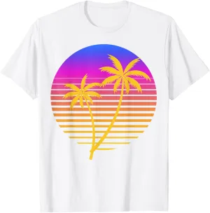 Retro Vintage Sunset Coco Palm Tree Shirt Tropical Present T-Shirt