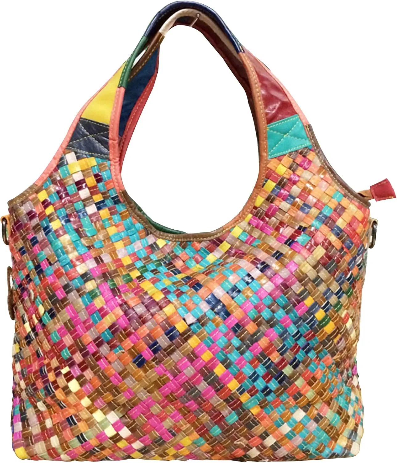 Riutiru Women's Mosaic Style Genuine Leather Handwoven Unique Style Diagonal Shoulder Handbag