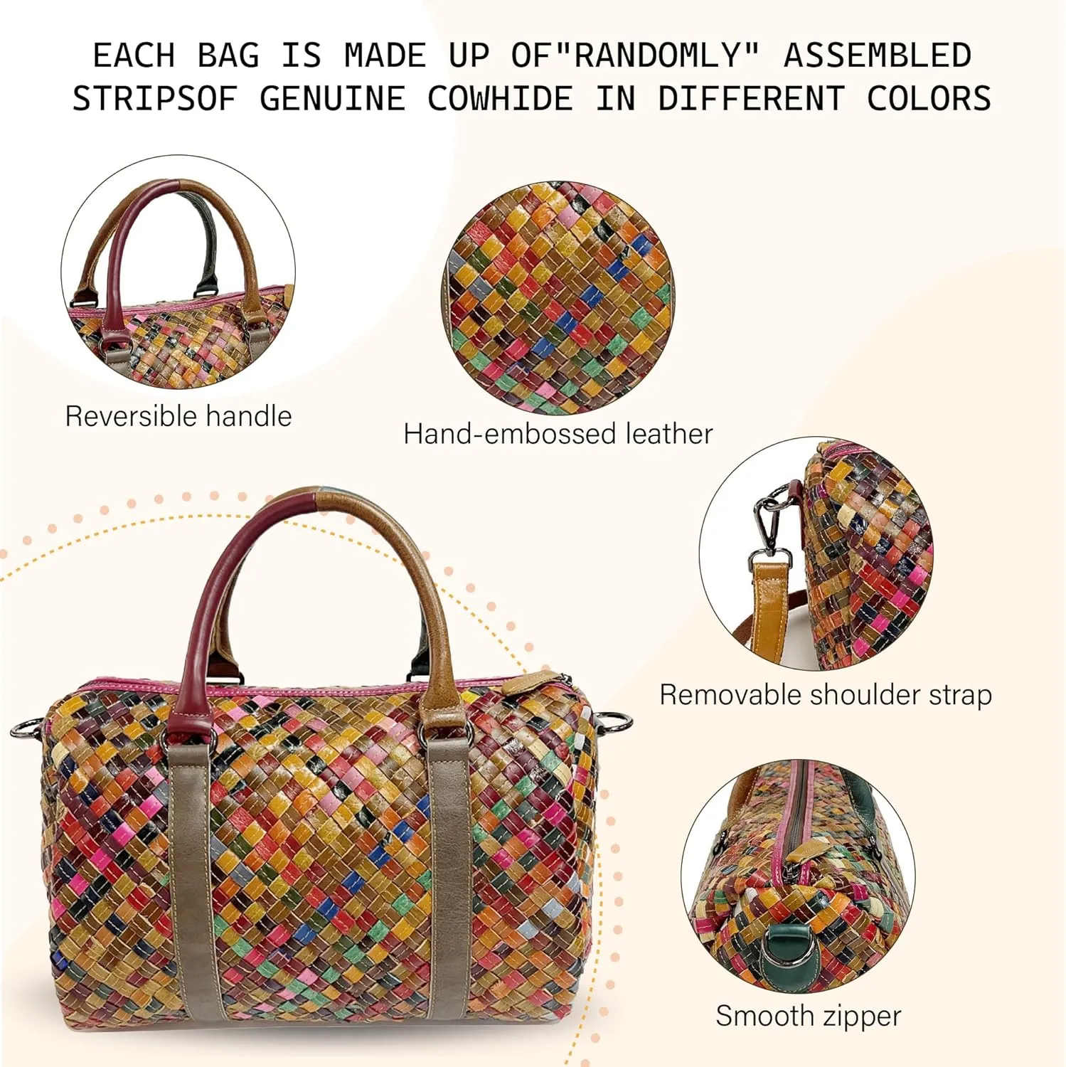 Riutiru Women's Mosaic Style Genuine Leather Handwoven Unique Style Diagonal Shoulder Handbag