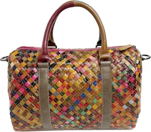 Riutiru Women's Mosaic Style Genuine Leather Handwoven Unique Style Diagonal Shoulder Handbag