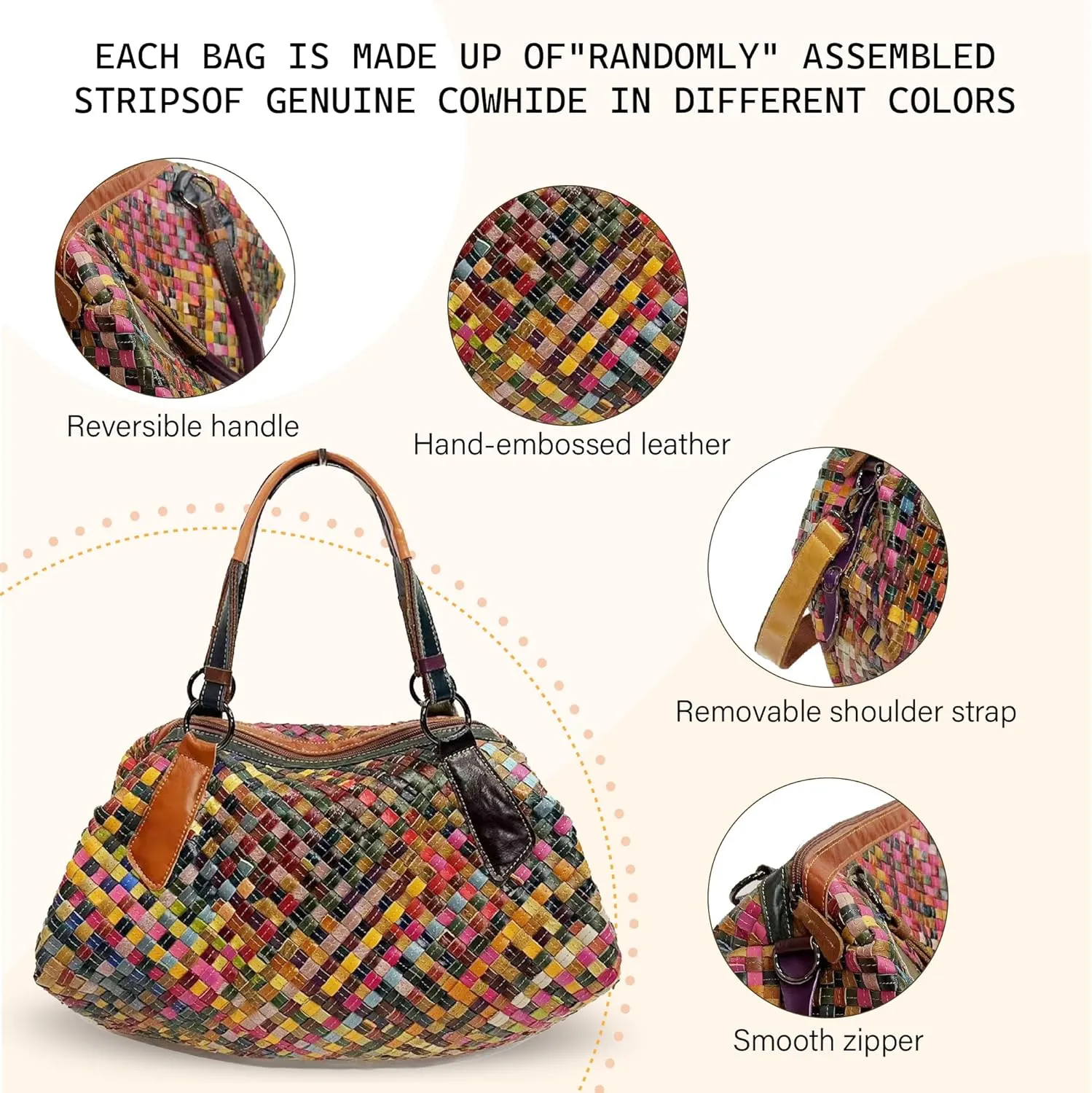 Riutiru Women's Mosaic Style Genuine Leather Handwoven Unique Style Diagonal Shoulder Handbag
