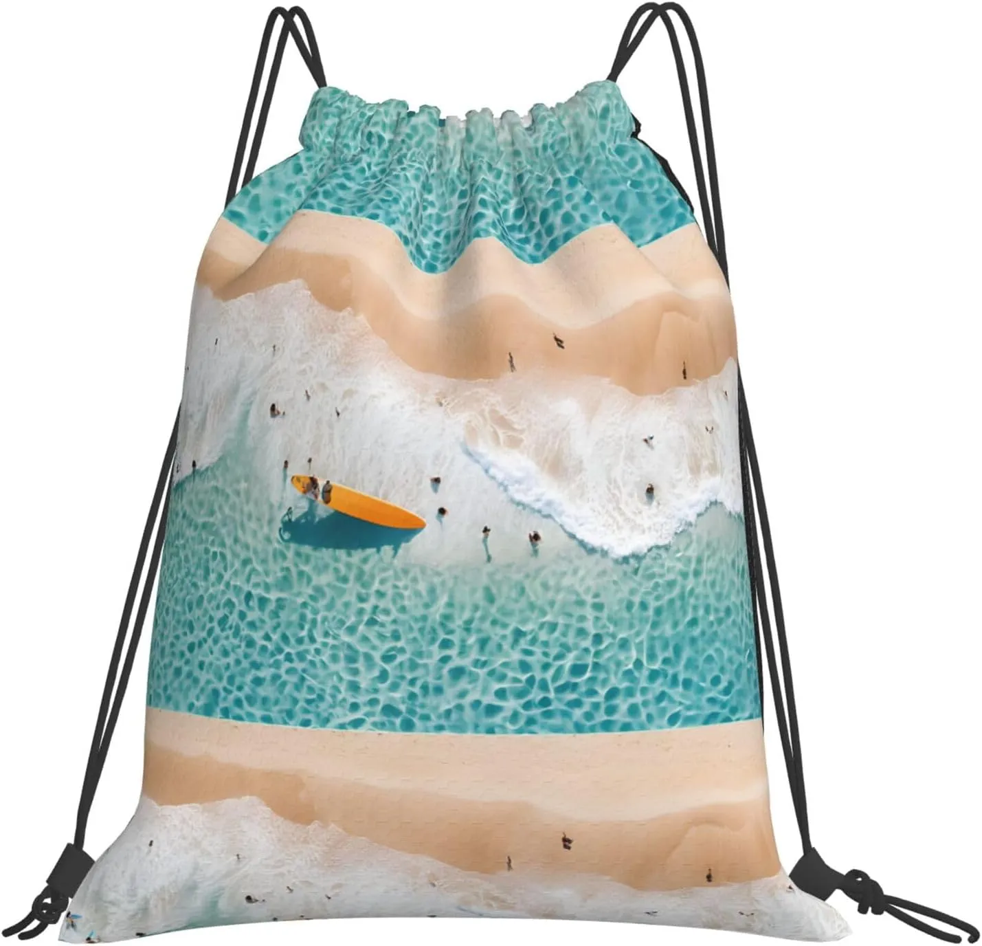 (Romantic Beach) Drawstring Backpack Drawstring Gym Bag Foldable Water Drawstring Bags Draw String Back Bag For Shopping Sport Yoga Travel, Swimming, Beach