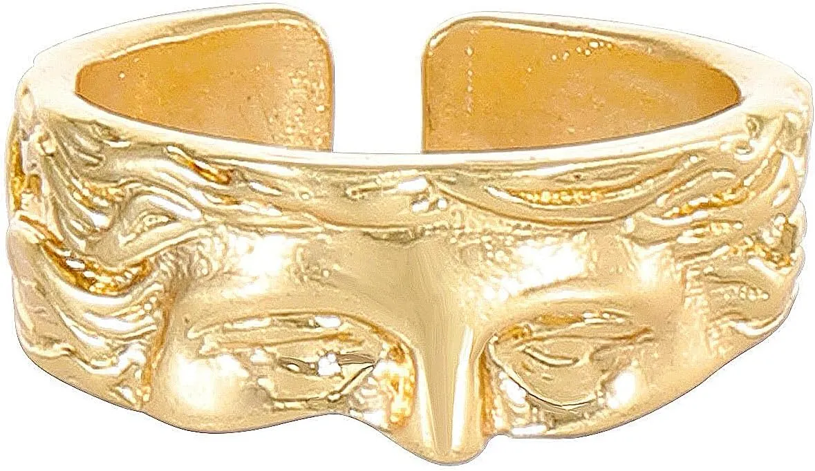 Rrdaily 14K Gold Artistic Half Face Open Rings for Women,Personality Retro Index Finger Adjustable Statement Rings,Exquisite Band Bar Party Jewelry Gifts