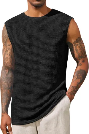 Runcati Mens Waffle Tank Tops Sleeveless T-Shirts Athletic Muscle Summer Beach Hippie Shirts