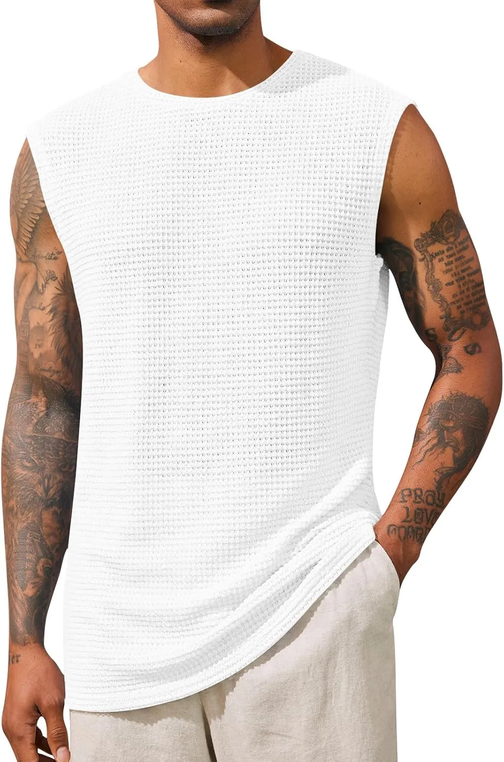 Runcati Mens Waffle Tank Tops Sleeveless T-Shirts Athletic Muscle Summer Beach Hippie Shirts