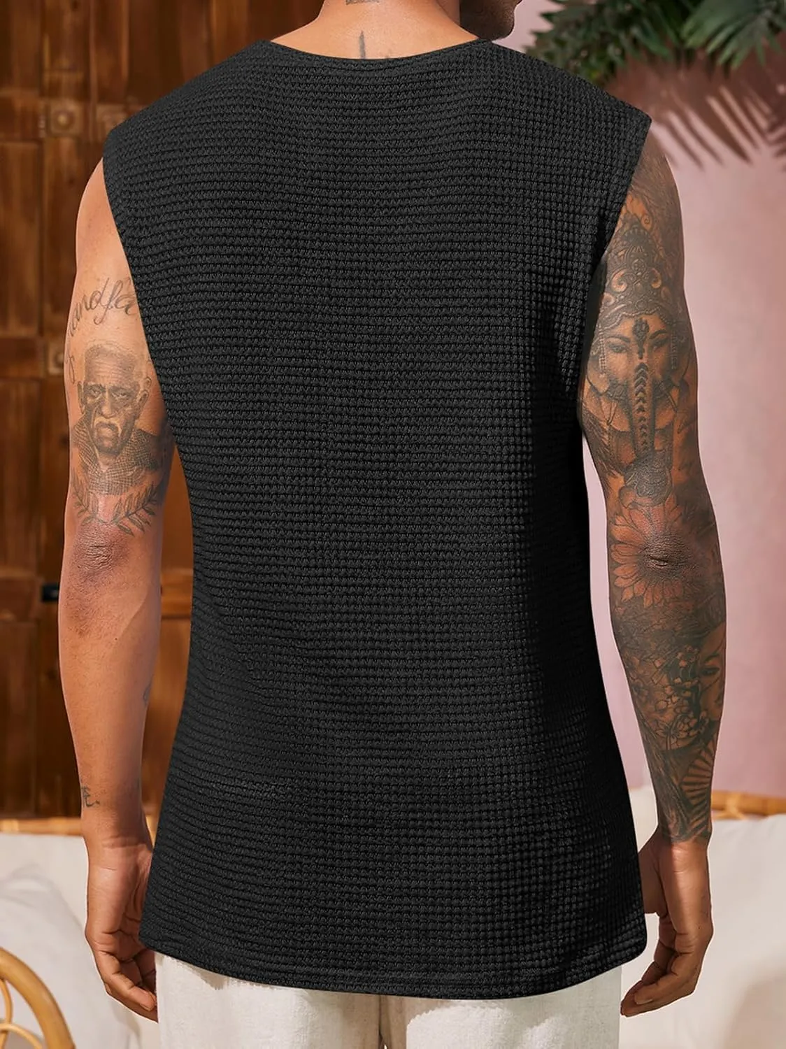 Runcati Mens Waffle Tank Tops Sleeveless T-Shirts Athletic Muscle Summer Beach Hippie Shirts
