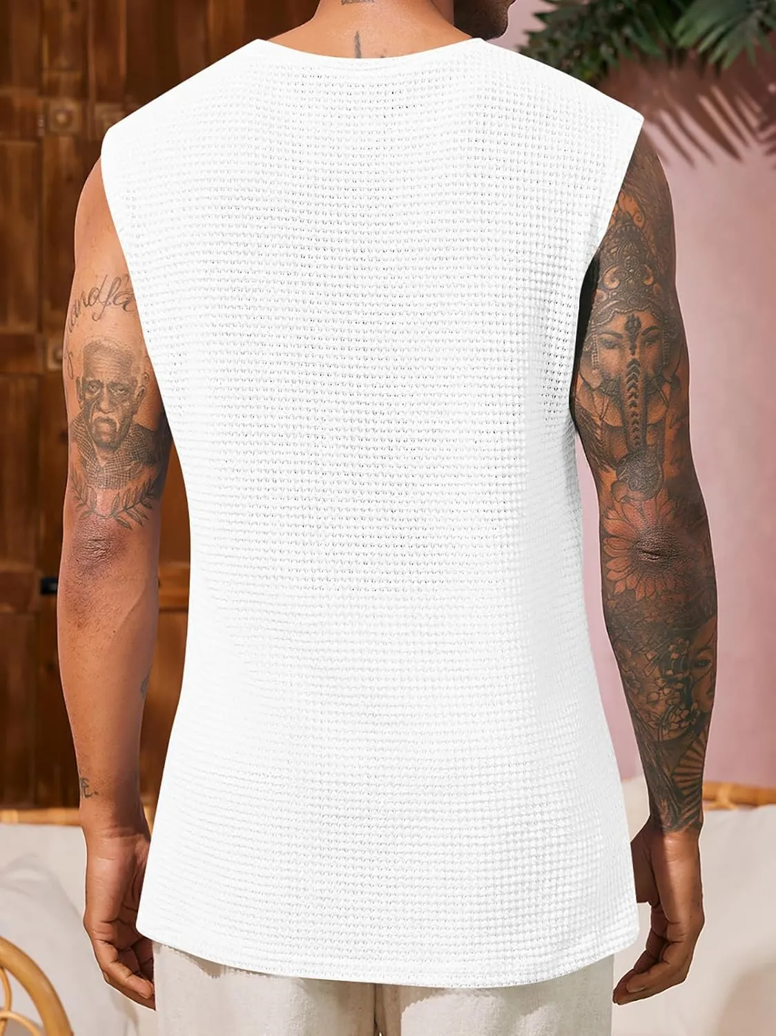 Runcati Mens Waffle Tank Tops Sleeveless T-Shirts Athletic Muscle Summer Beach Hippie Shirts