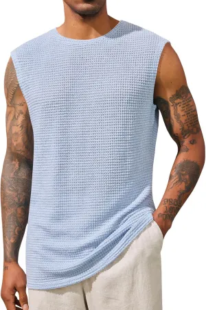 Runcati Mens Waffle Tank Tops Sleeveless T-Shirts Athletic Muscle Summer Beach Hippie Shirts
