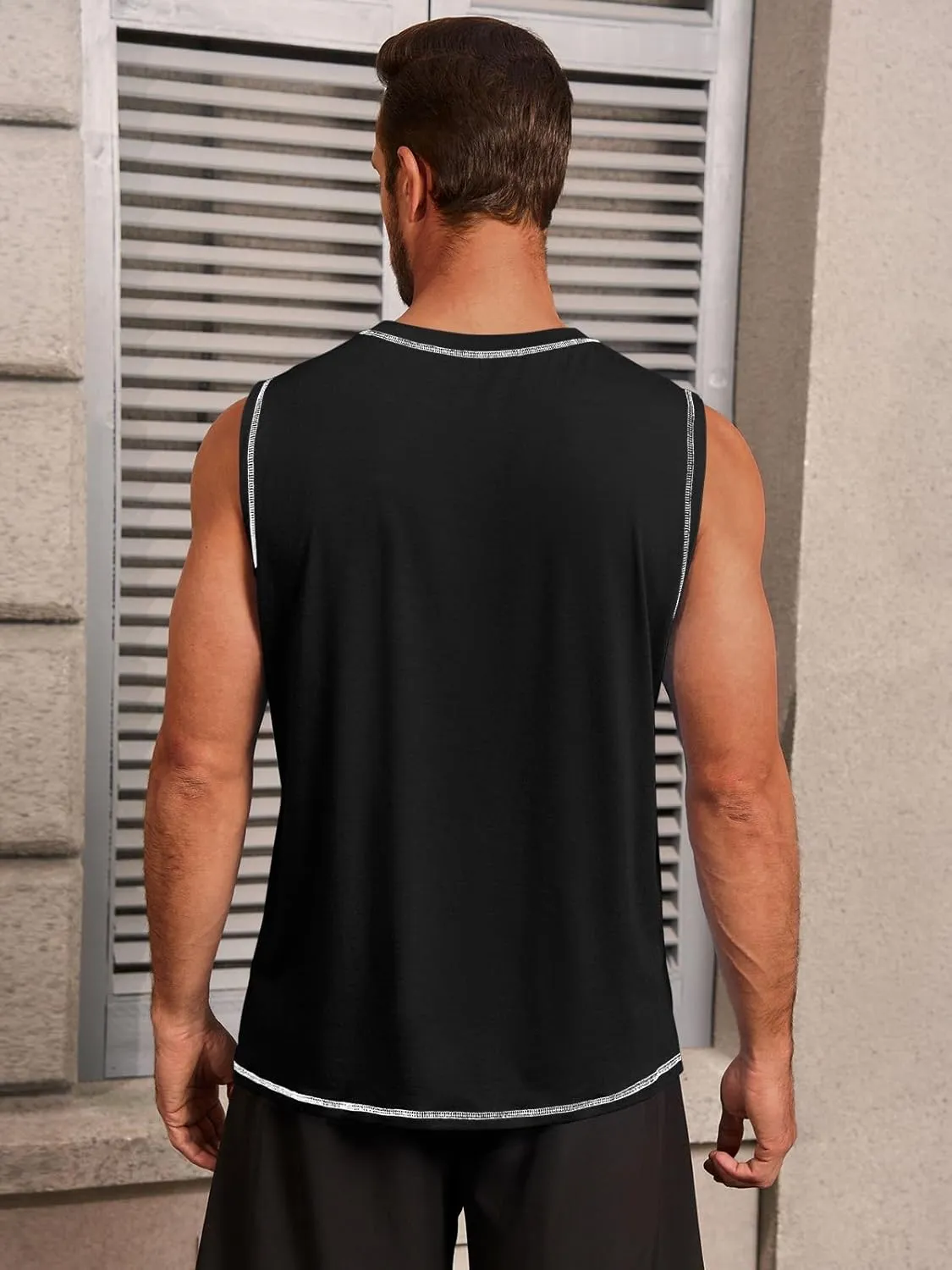 Runcati Mens Workout Tank Tops Sleeveless Casual Crewneck Beach T Shirt Muscle Athletic Gym Running Tee